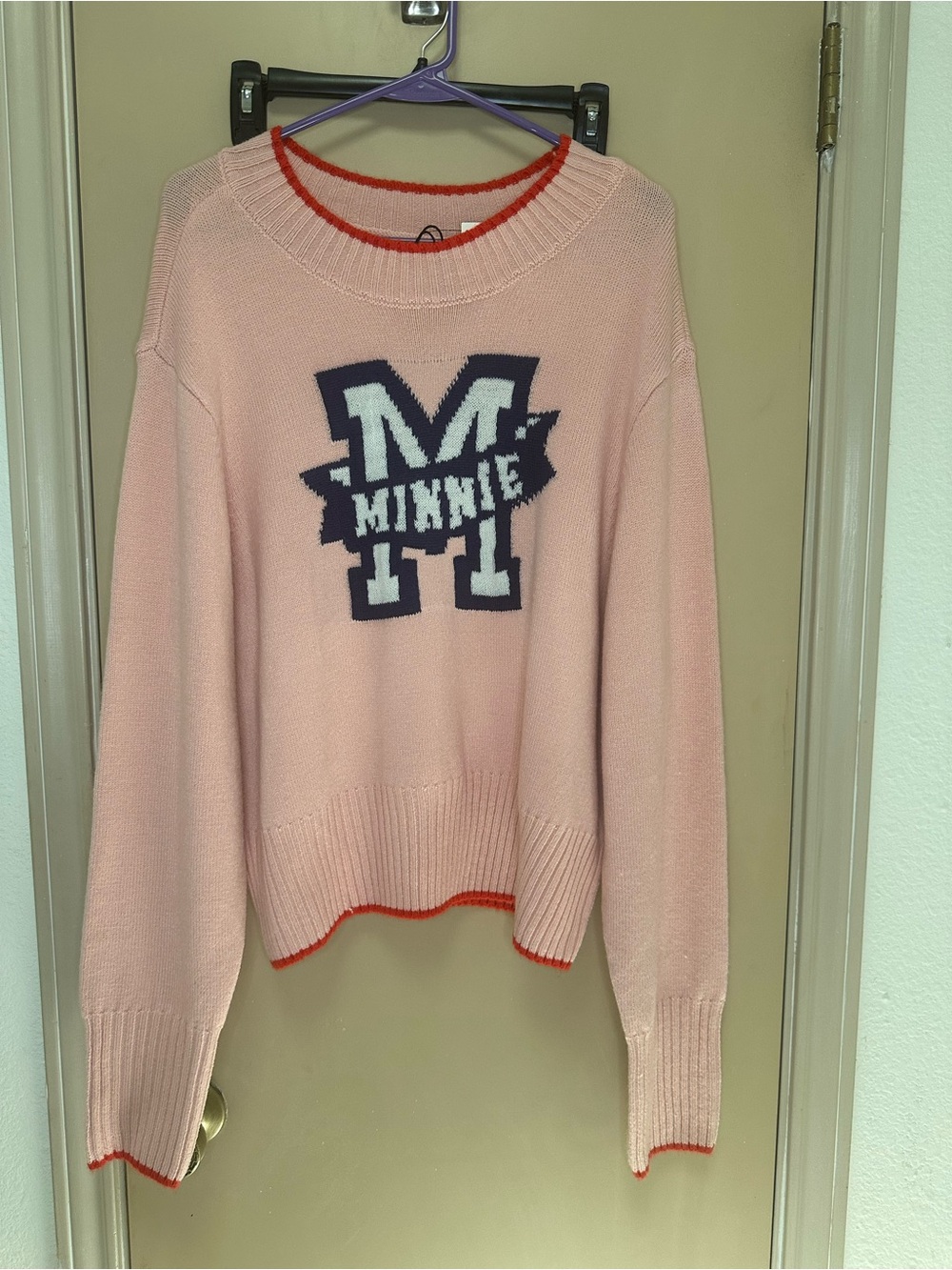 Minnie Pink Crewneck Sweater with Contrast Trim
